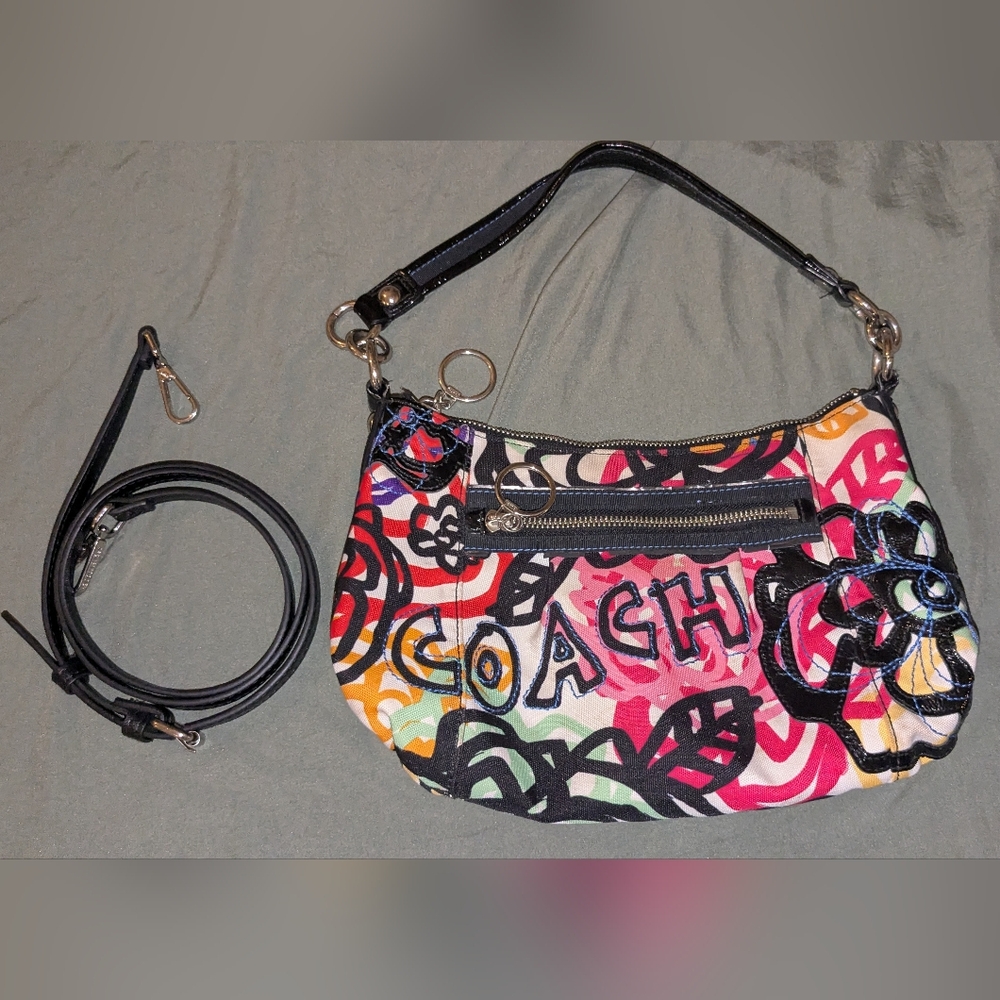 Coach Poppy Collection Y2K Multi-Color Graffiti Convertible Shoulder Bag Pink